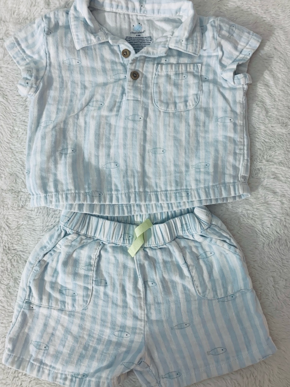 cloud island Light Blue & White Striped Kids Shorts Set
